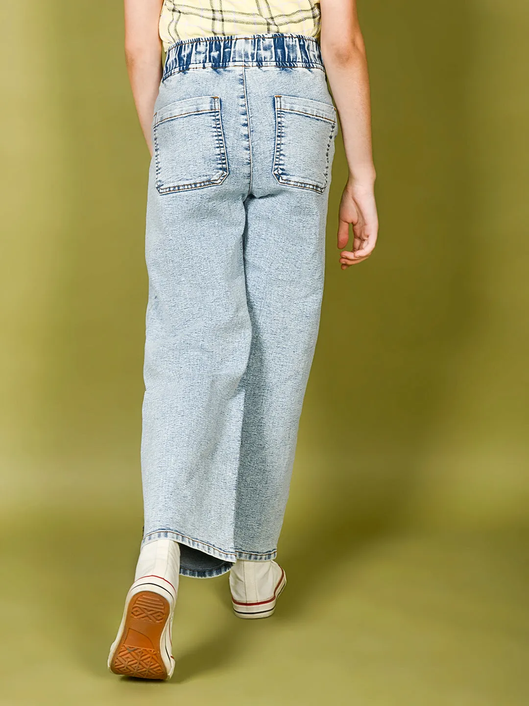 Light Denim Wash Straight Culottes Flared Jeans