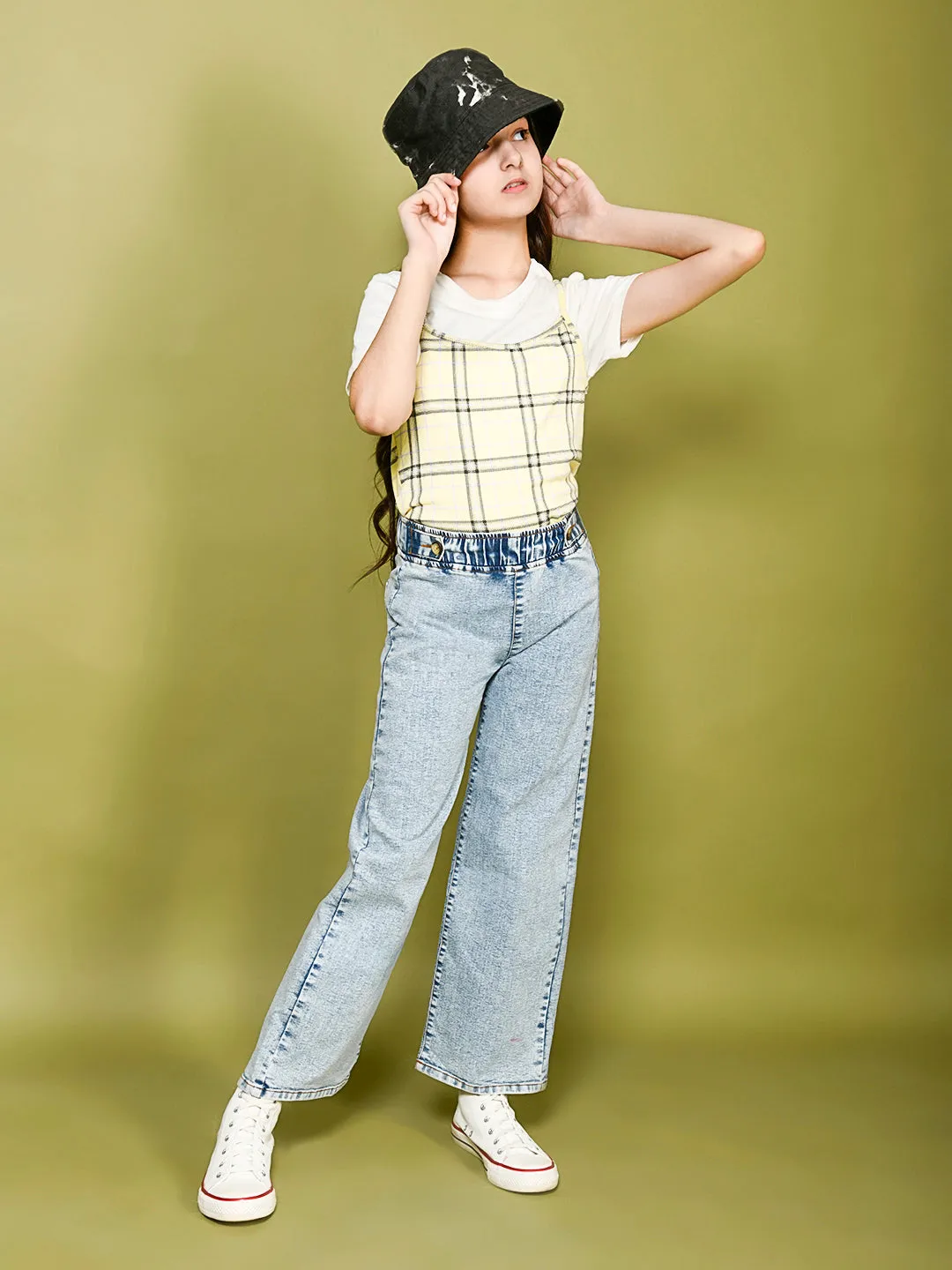 Light Denim Wash Straight Culottes Flared Jeans