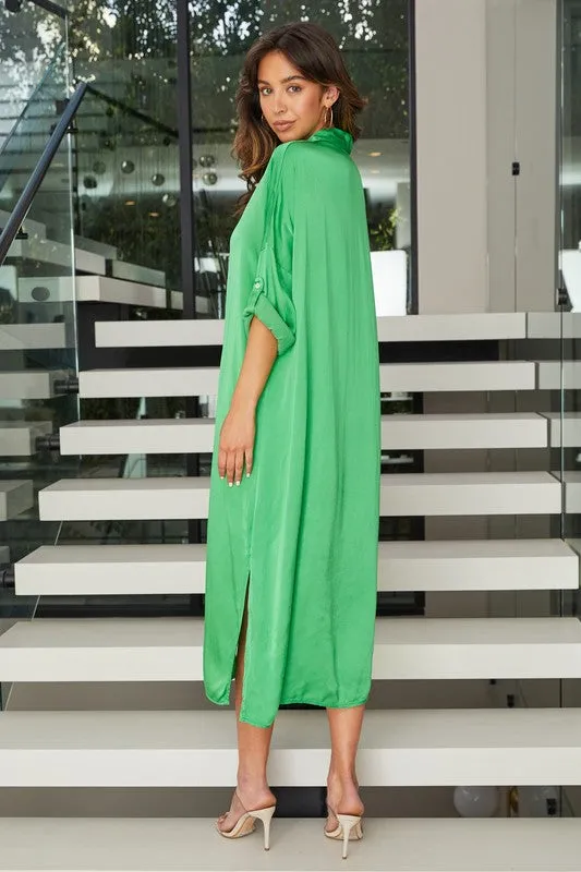 Lime Green Viscose Button Down Maxi Dress