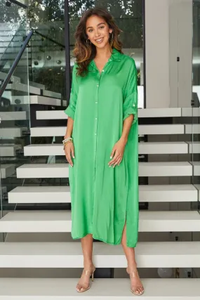 Lime Green Viscose Button Down Maxi Dress