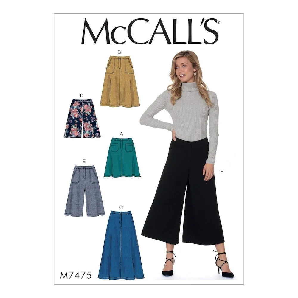 McCall's Pattern M7475 Misses' Flared Skirts, Shorts and Culottes