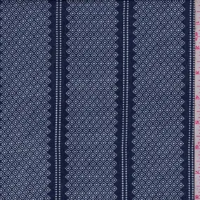 Midnight Blue/White Mini Diamond Stripe Challis Fabric