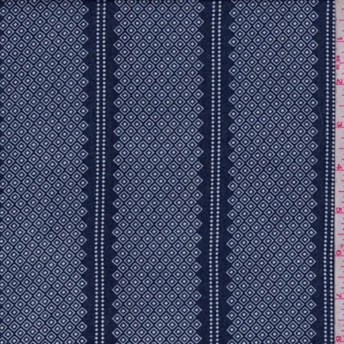 Midnight Blue/White Mini Diamond Stripe Challis Fabric