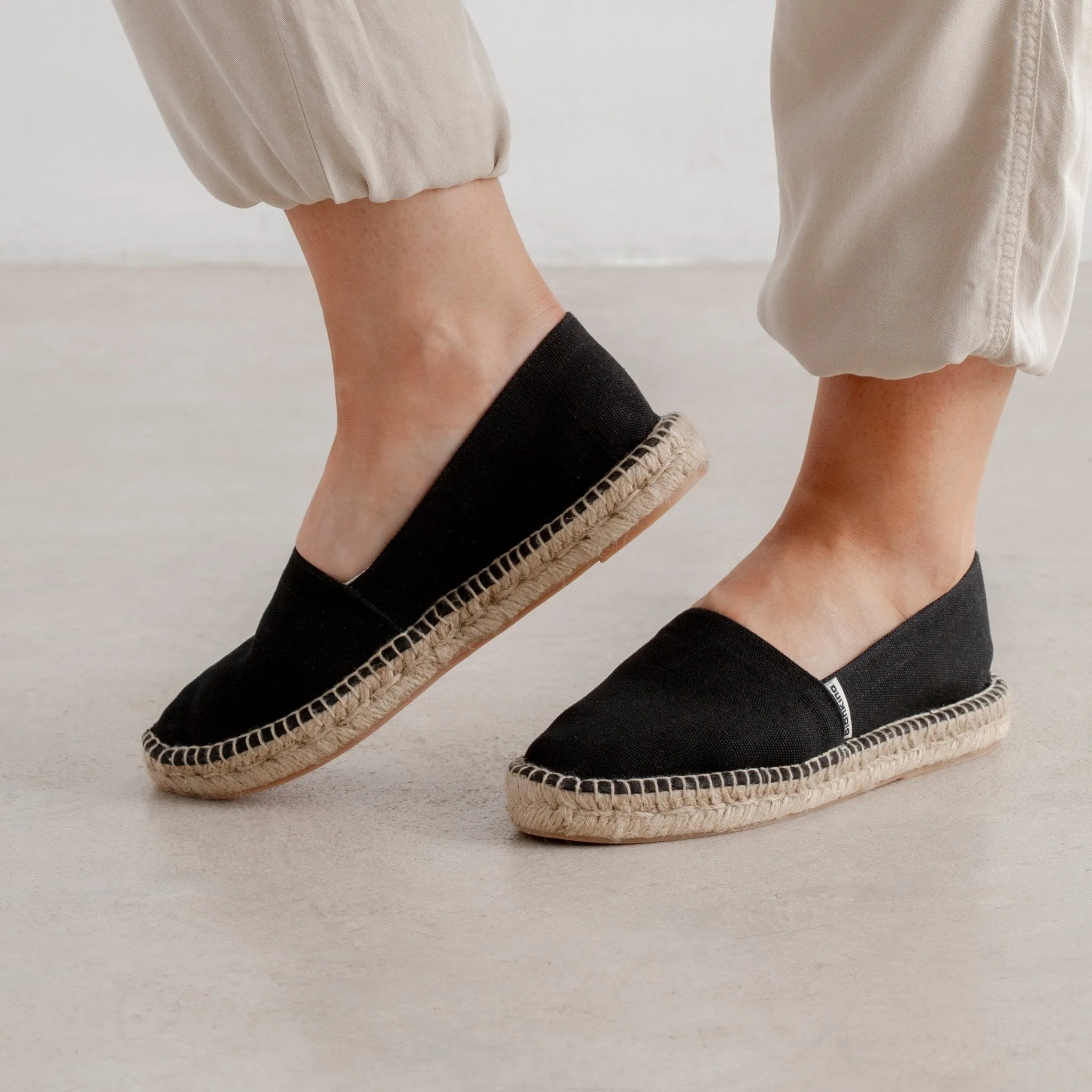 Mila Sustainable, Eco Friendly, Vegan Canvas Espadrille Flats - Black