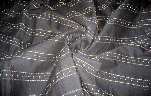 Multi Colour Embroidery On black Cotton Organdy~Width 44