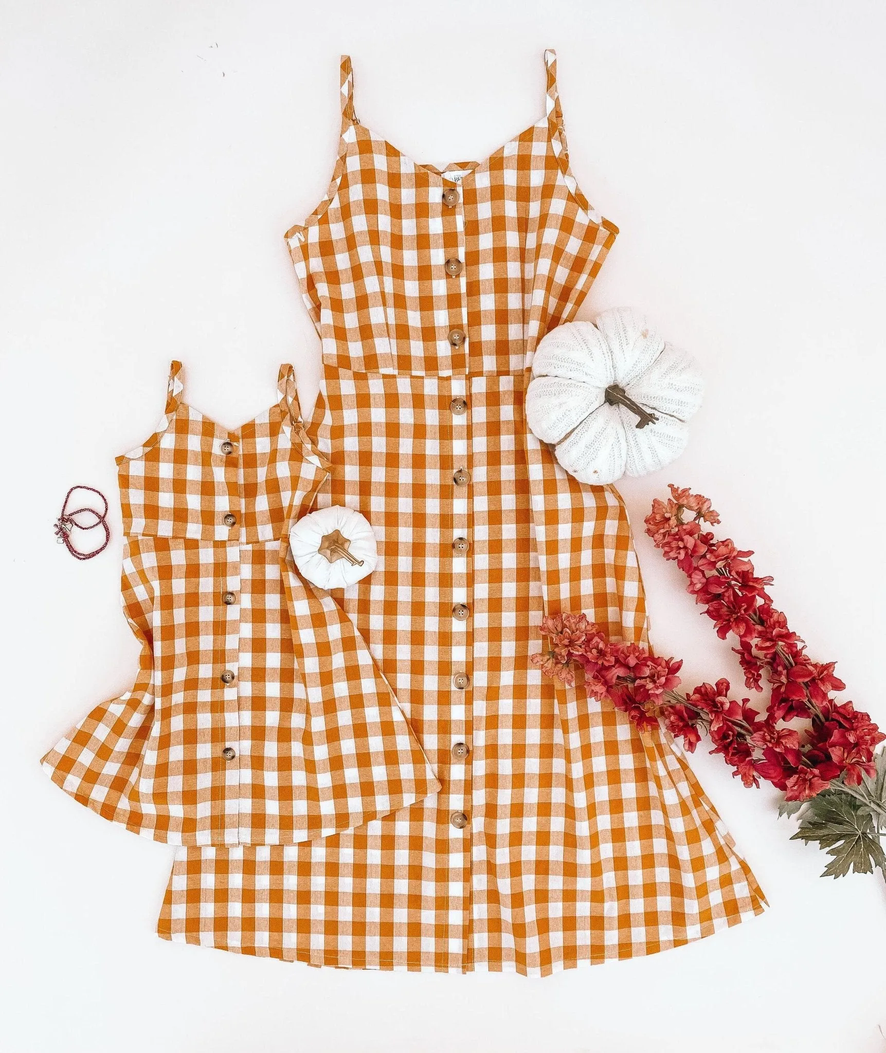 Mustard Checkered Matching Dresses