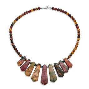 Natural Agate  Jasper Earth Tone Tribal Fan Bib Statement Necklace