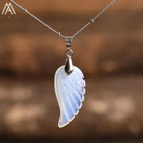 Natural Stone Angel Wings Pendant Necklaces