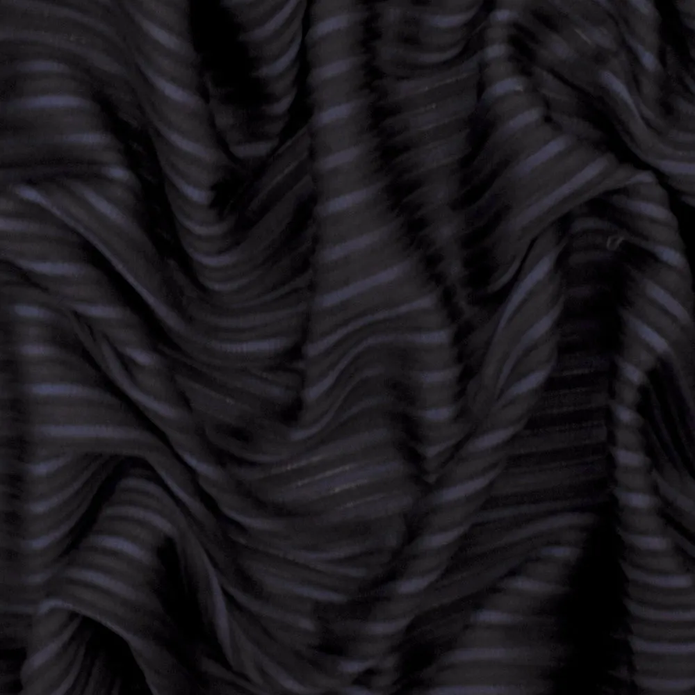 Night Navy Blue-Black 3D Stripe Stretch Polyester Semi-Sheer Knit Fabric