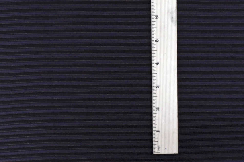 Night Navy Blue-Black 3D Stripe Stretch Polyester Semi-Sheer Knit Fabric