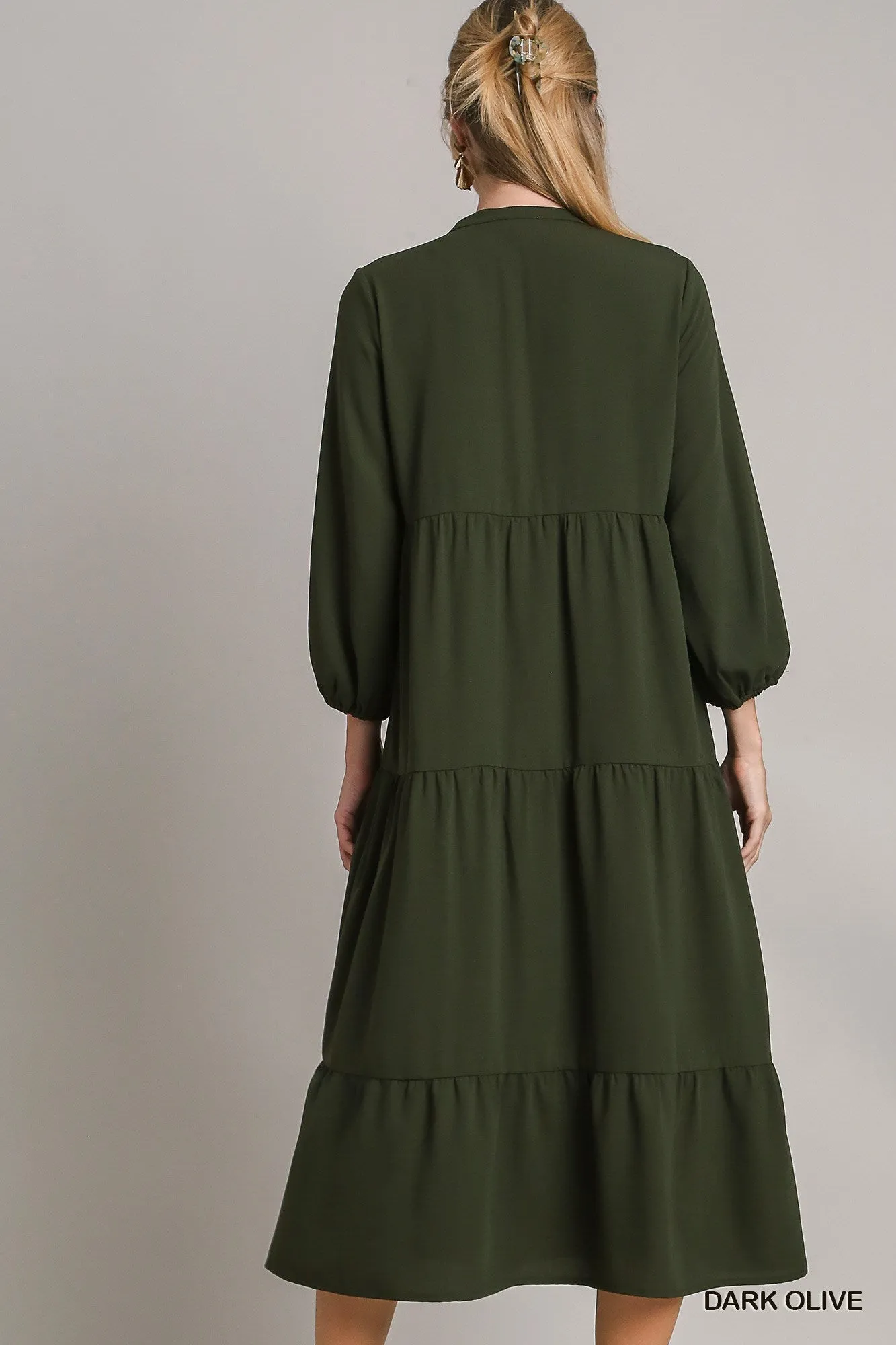 Olive Tiered Button Down Dress