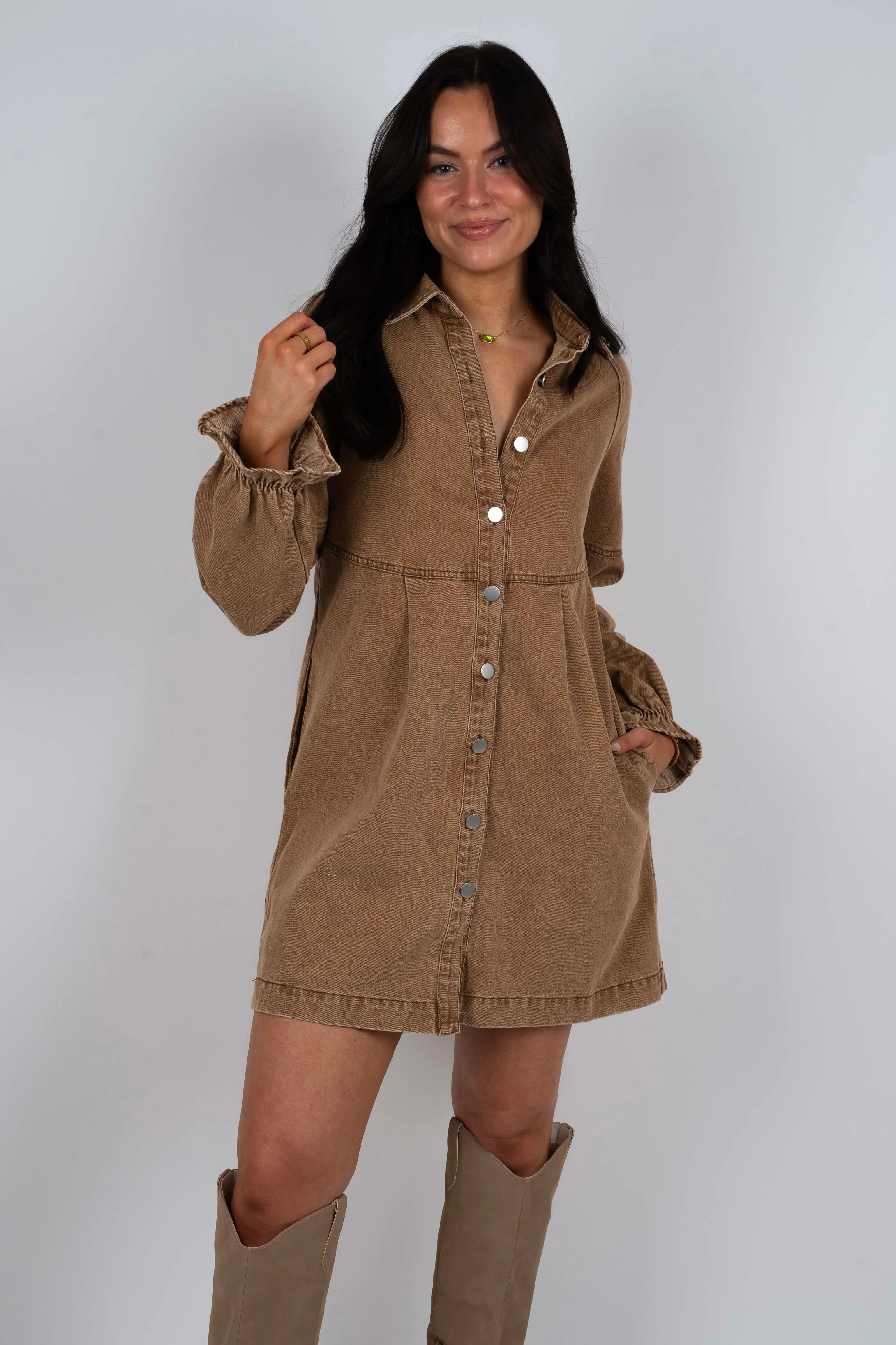 Only This Time Denim Dress (Taupe)