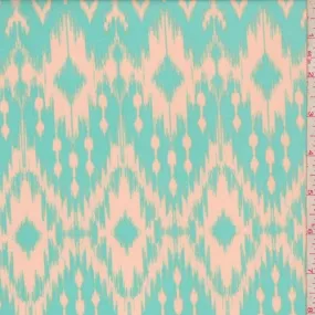 Pale Tan/Mint Diamond Ikat Challis Fabric