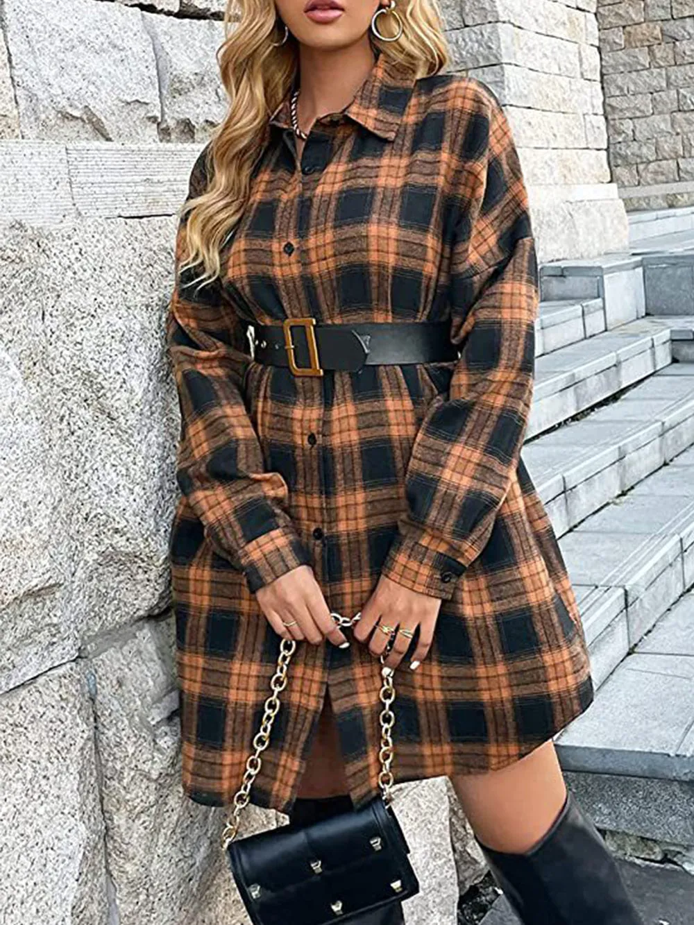 Plaid Button Down Shirt Dress