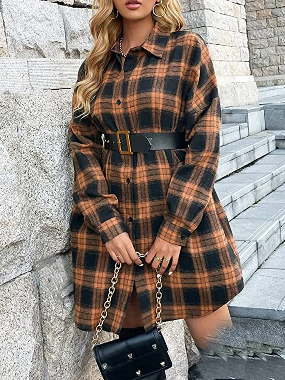 Plaid Button Down Shirt Dress