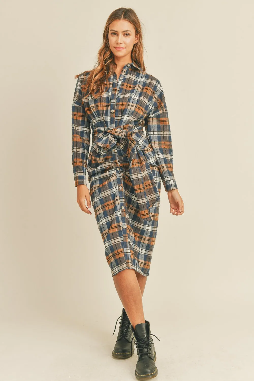 Plaid Flannel Midi Shirt Dress