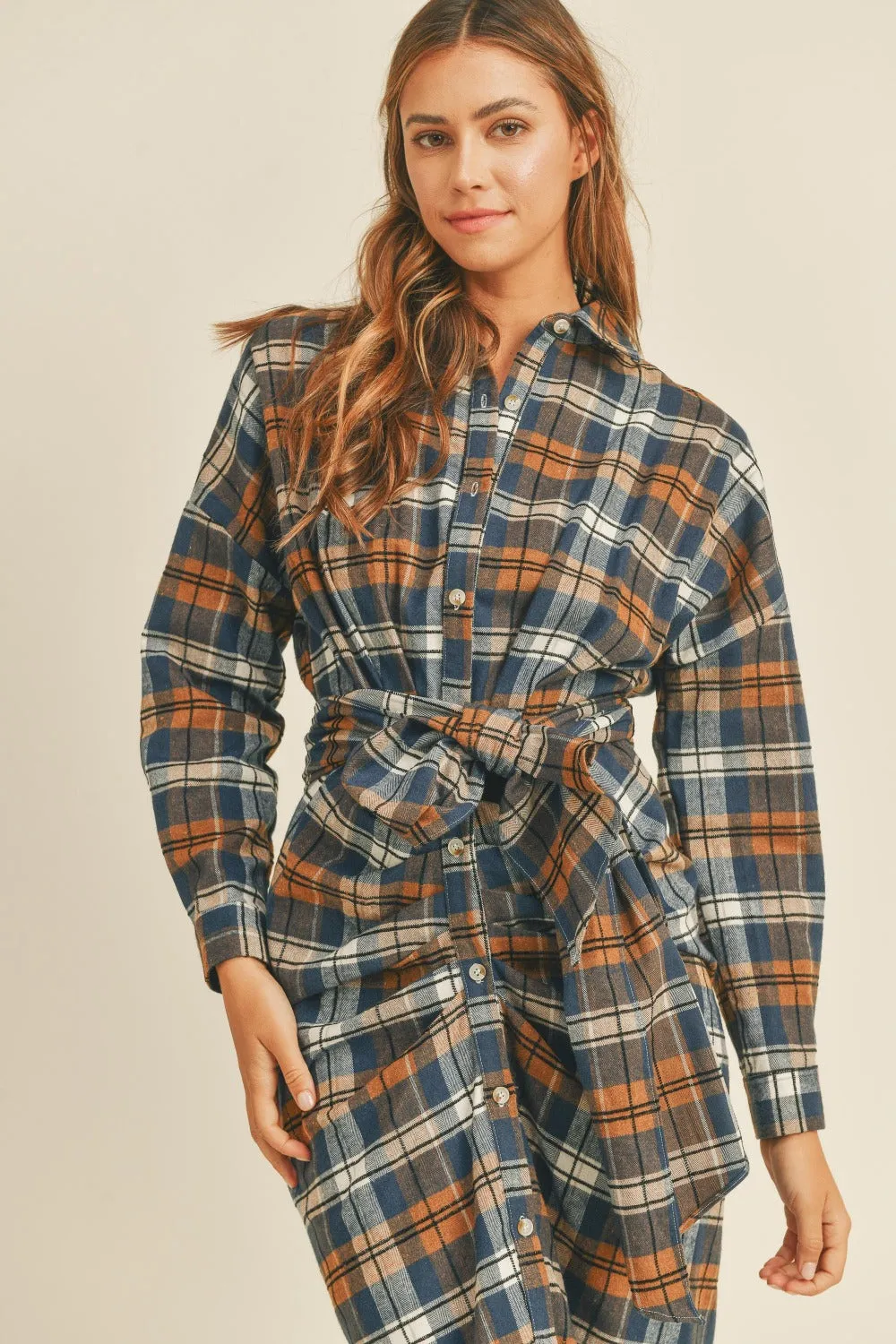 Plaid Flannel Midi Shirt Dress