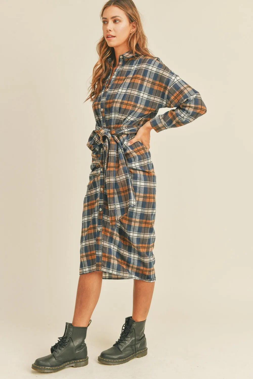 Plaid Flannel Midi Shirt Dress