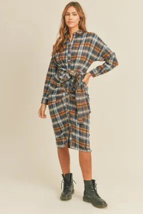 Plaid Flannel Midi Shirt Dress