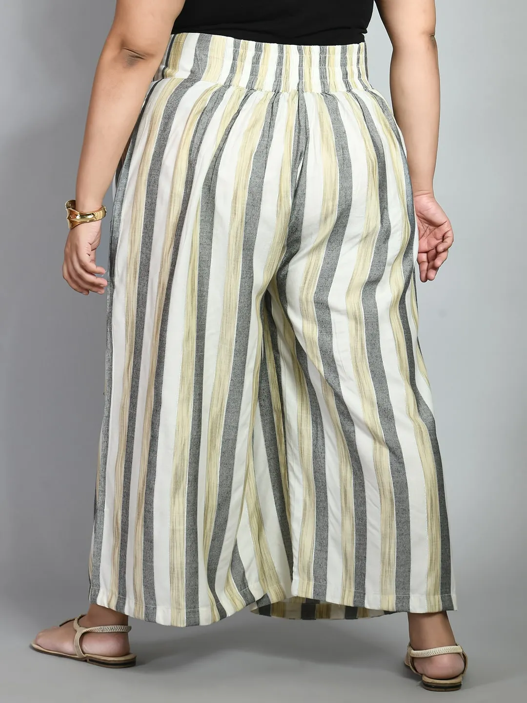 Plus Size Plus Size Striped White & Grey Culottes