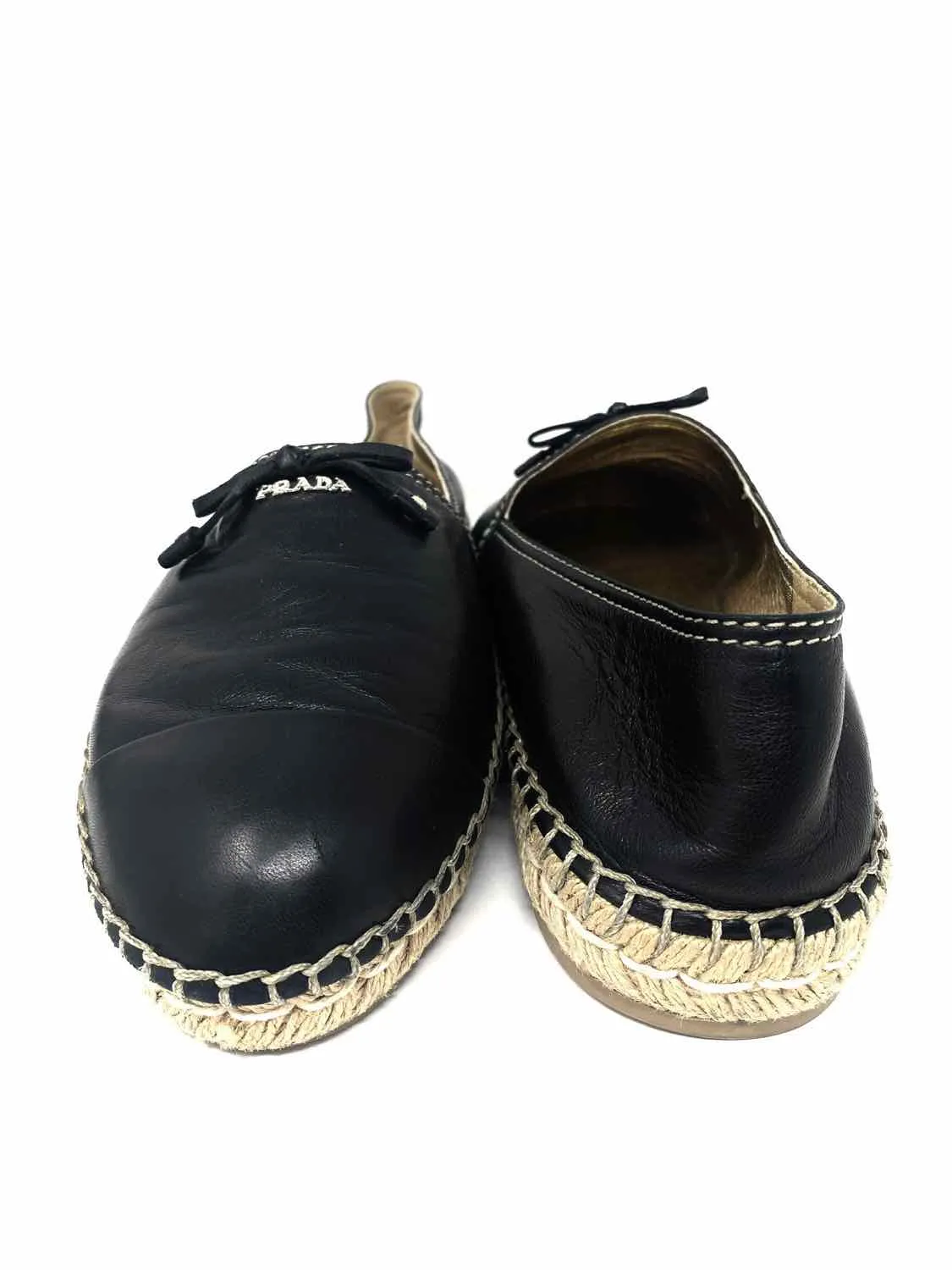 Prada Women's Black Espadrille Leather Size 7.5 Flats