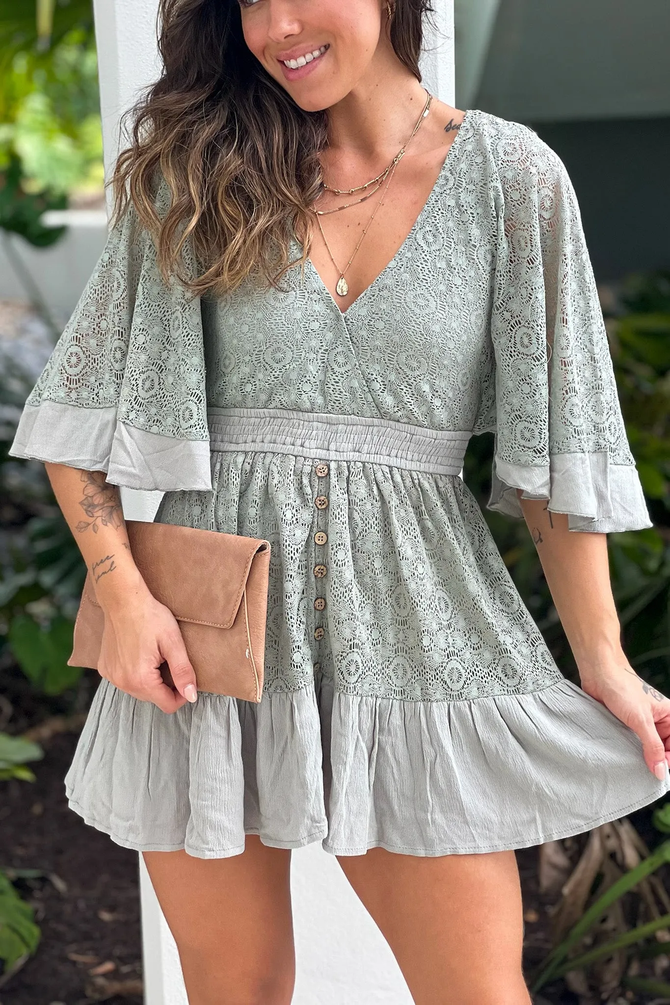 Seagrass Lace Button Down Detail Romper