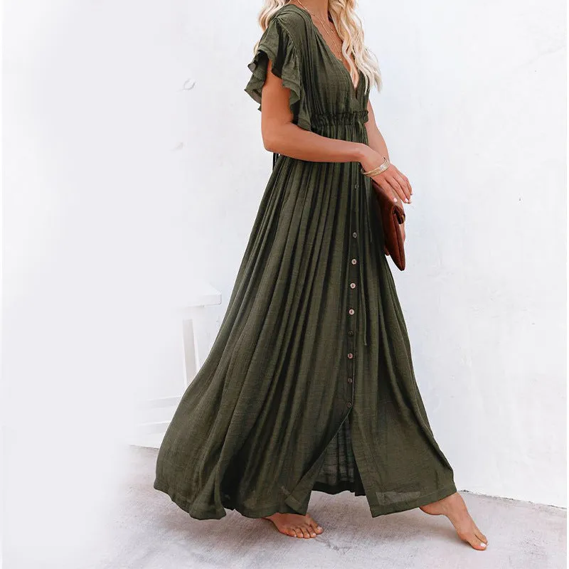 Solid Color Beach Cover Up Maxi Dresses Wholesale Womens Clothing N3823121400173