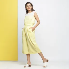 Sunny Yellow Cotton Lace Crop Top and Yellow Flared Culottes Co-ord Set