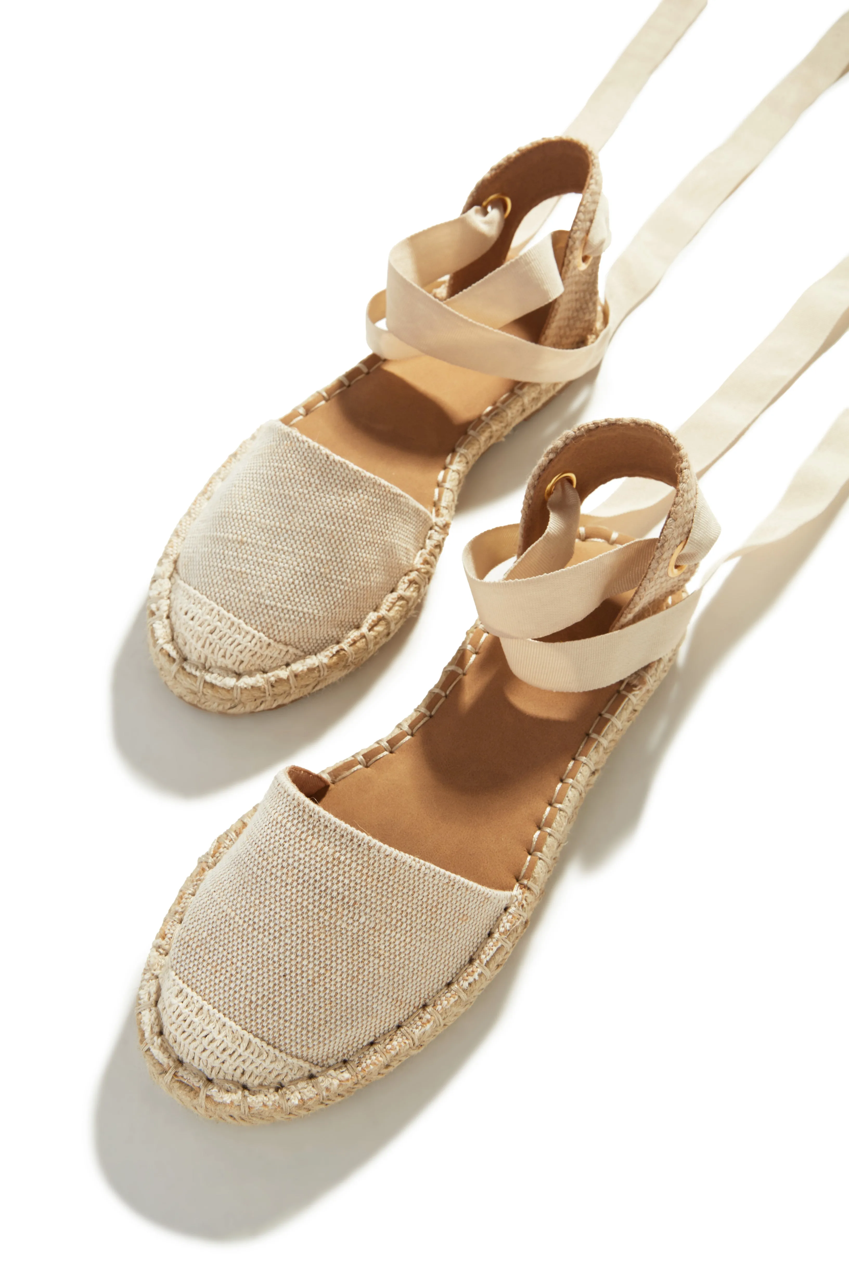 Vacation Sun Lace Up Espadrille Flats - Natural