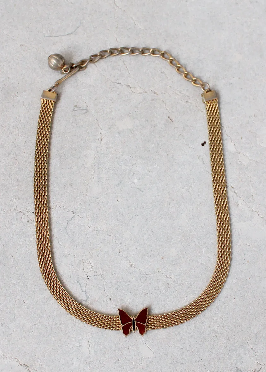 Vintage 1970s Butterfly and Mesh Choker Necklace