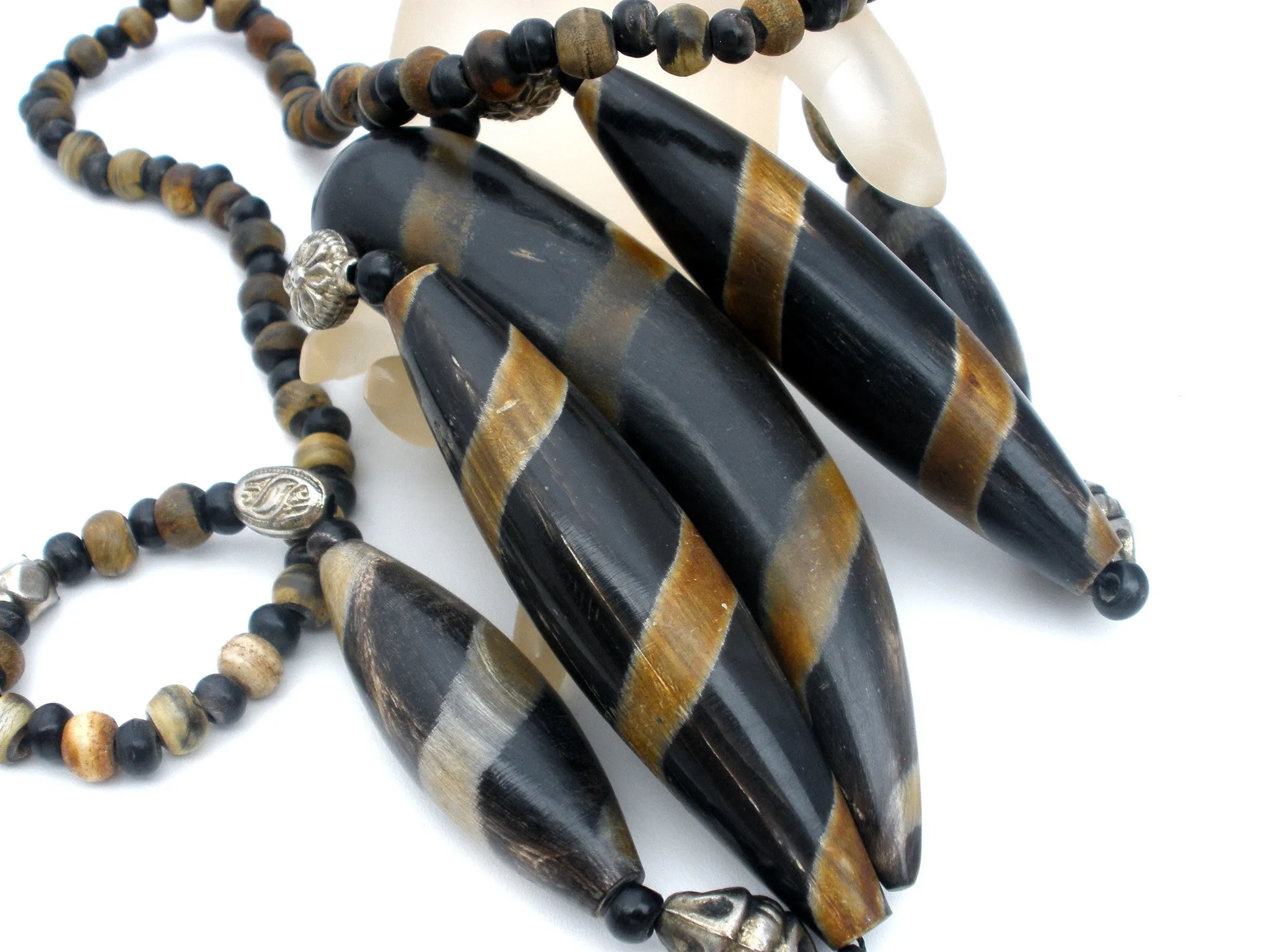 Vintage Massive Wood & Silver Bead Necklace