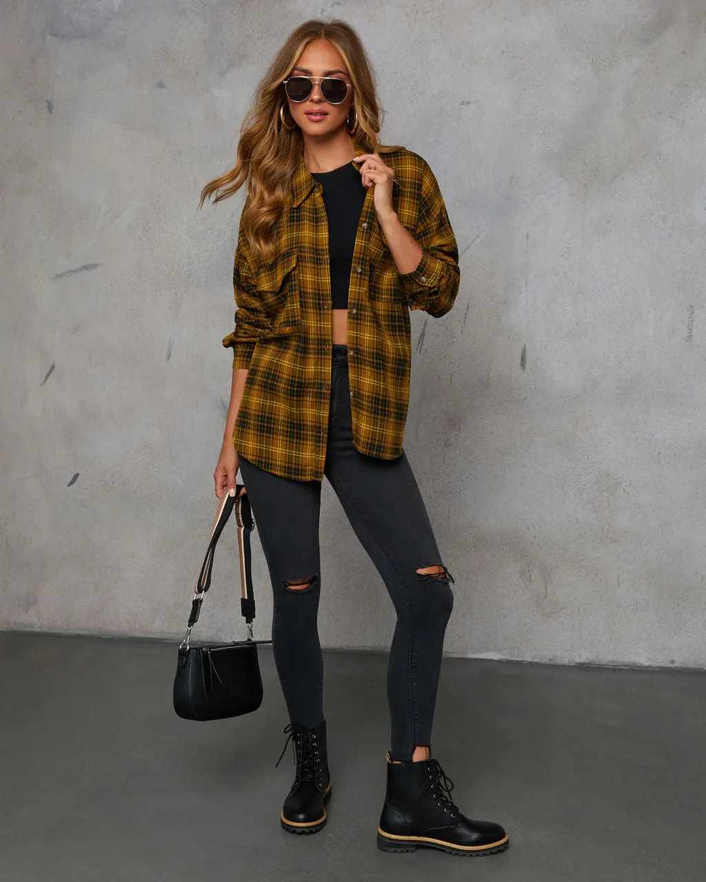 Weekend Groove Plaid Button Down Top