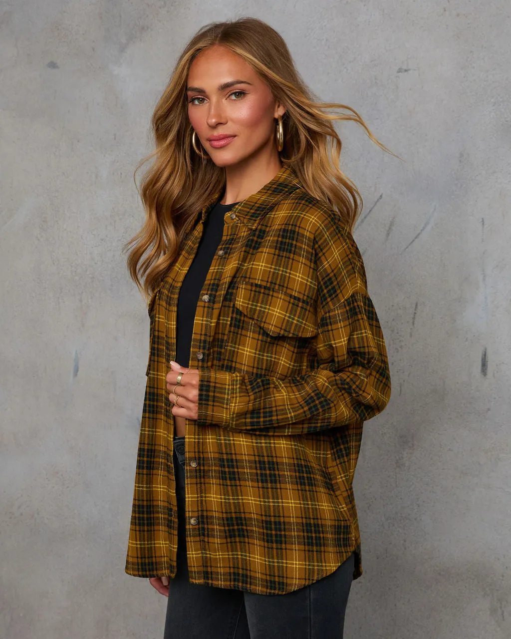 Weekend Groove Plaid Button Down Top