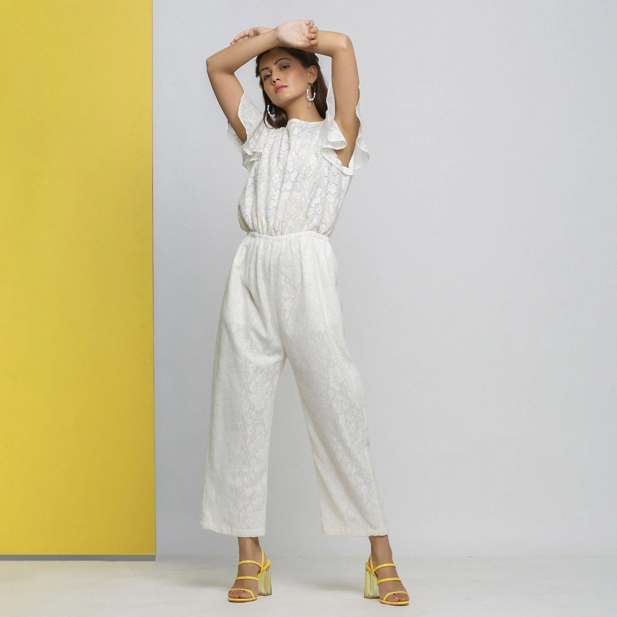 White Cotton Lace Hand-Embroidered Jumpsuit