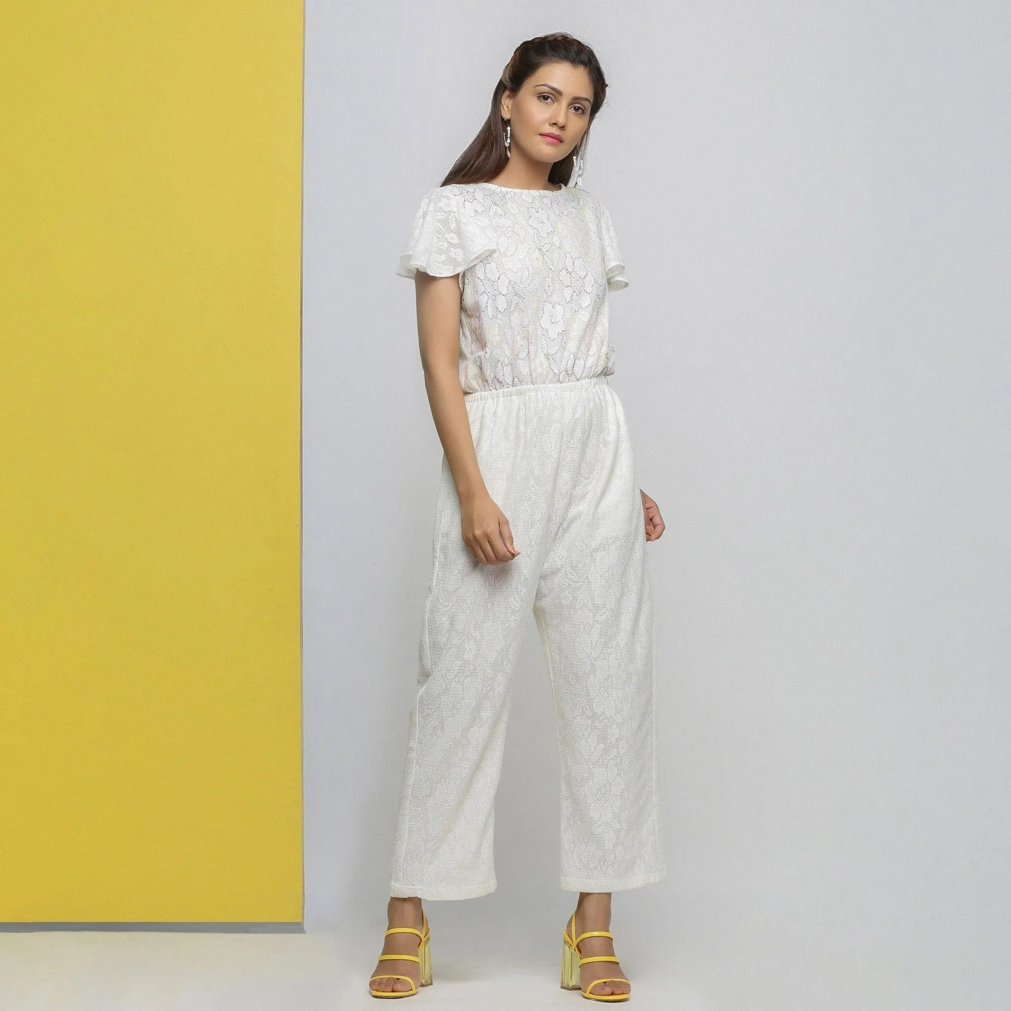 White Cotton Lace Hand-Embroidered Jumpsuit