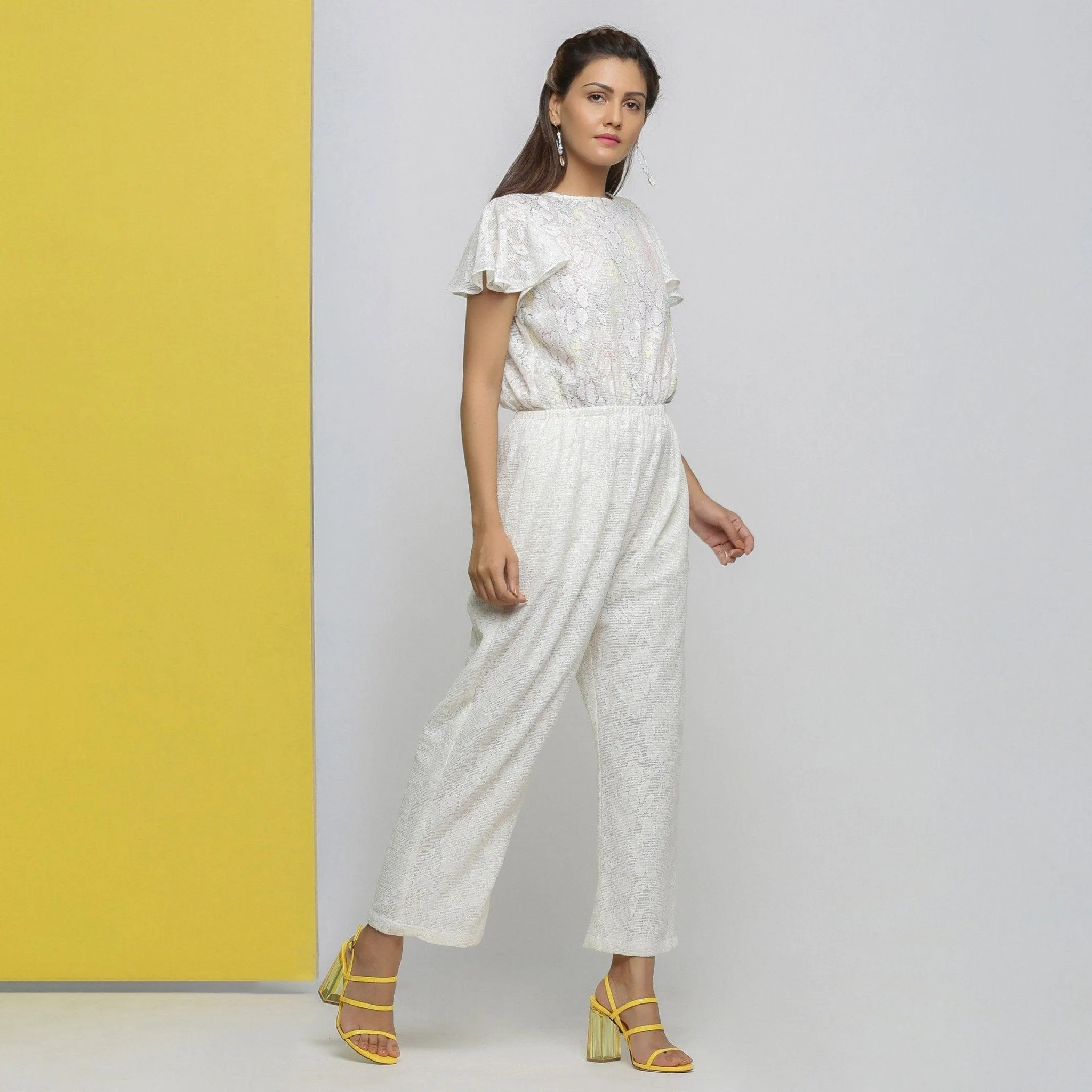 White Cotton Lace Hand-Embroidered Jumpsuit