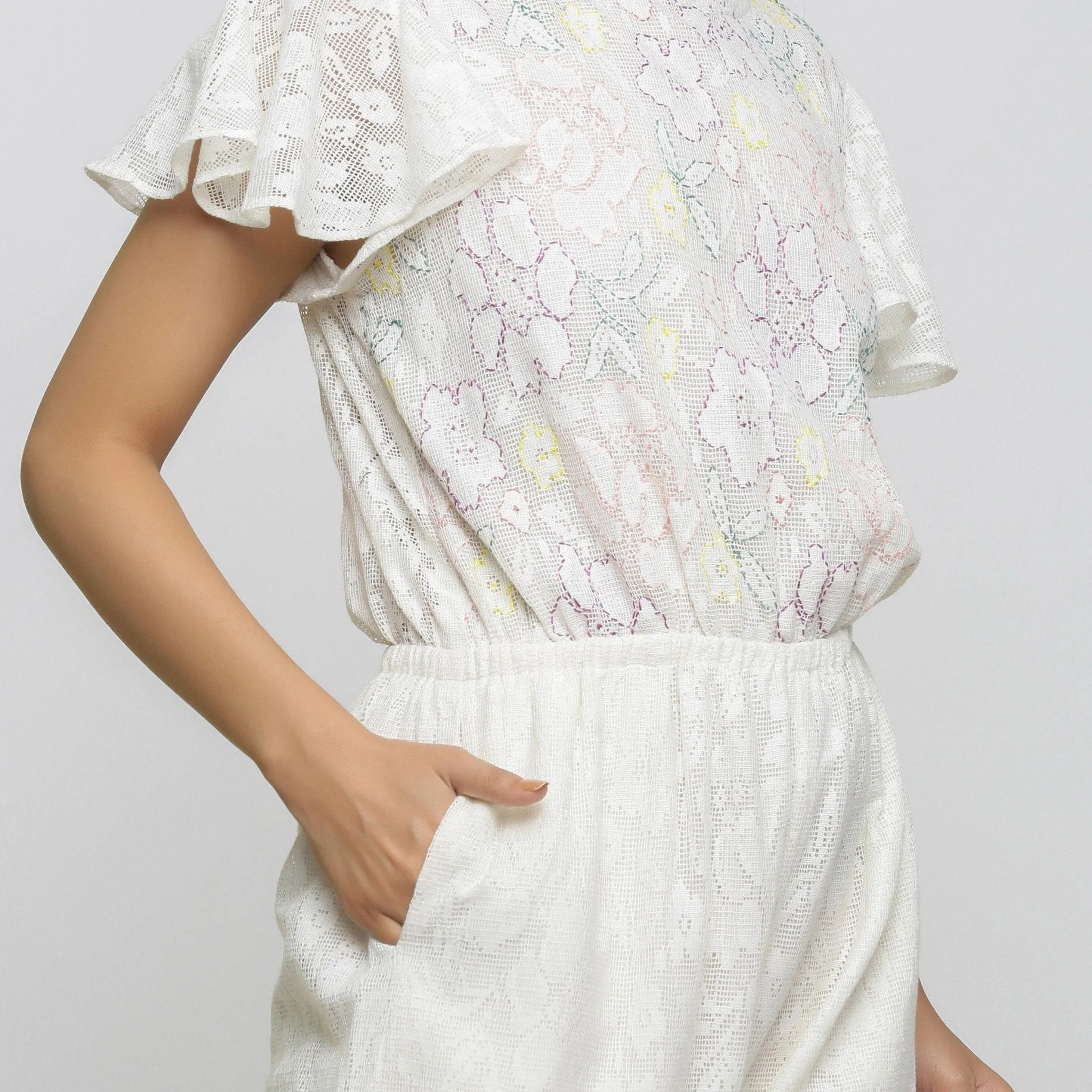 White Cotton Lace Hand-Embroidered Jumpsuit