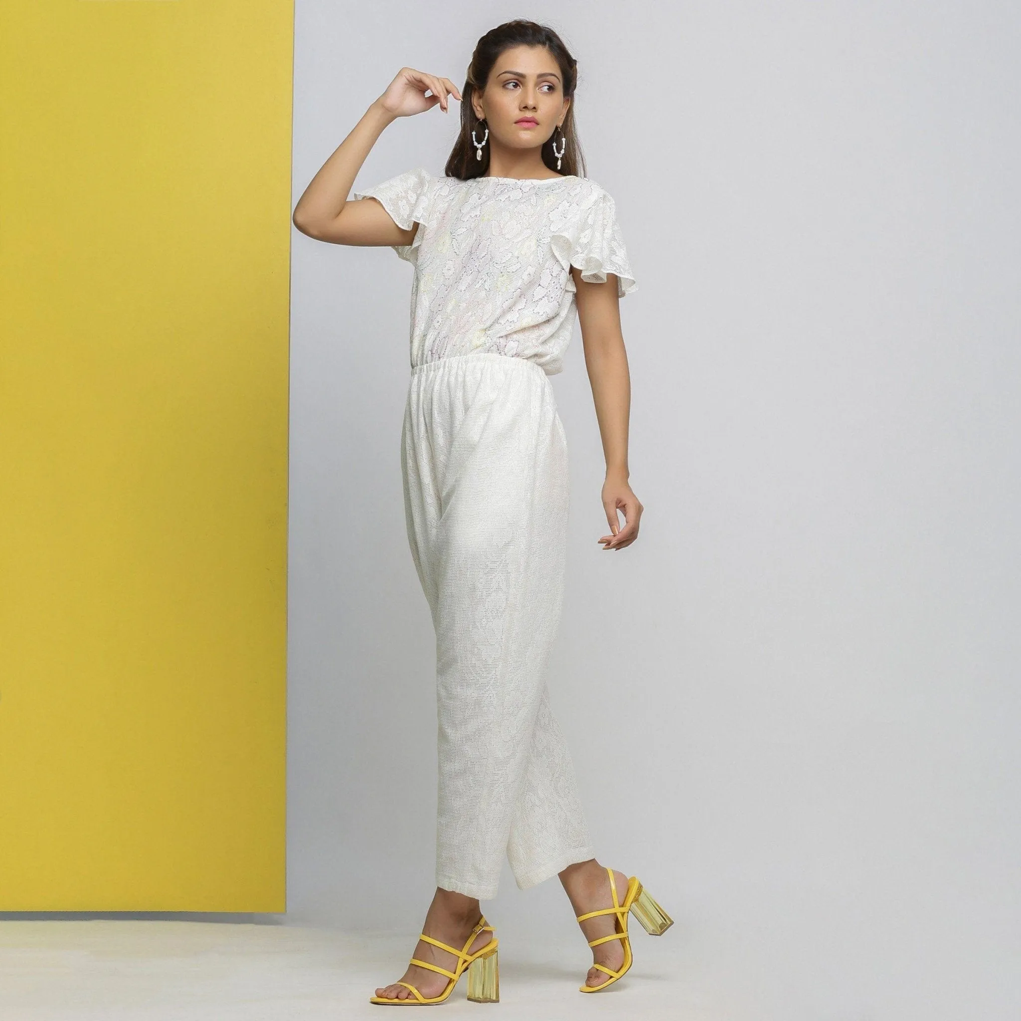 White Cotton Lace Hand-Embroidered Jumpsuit