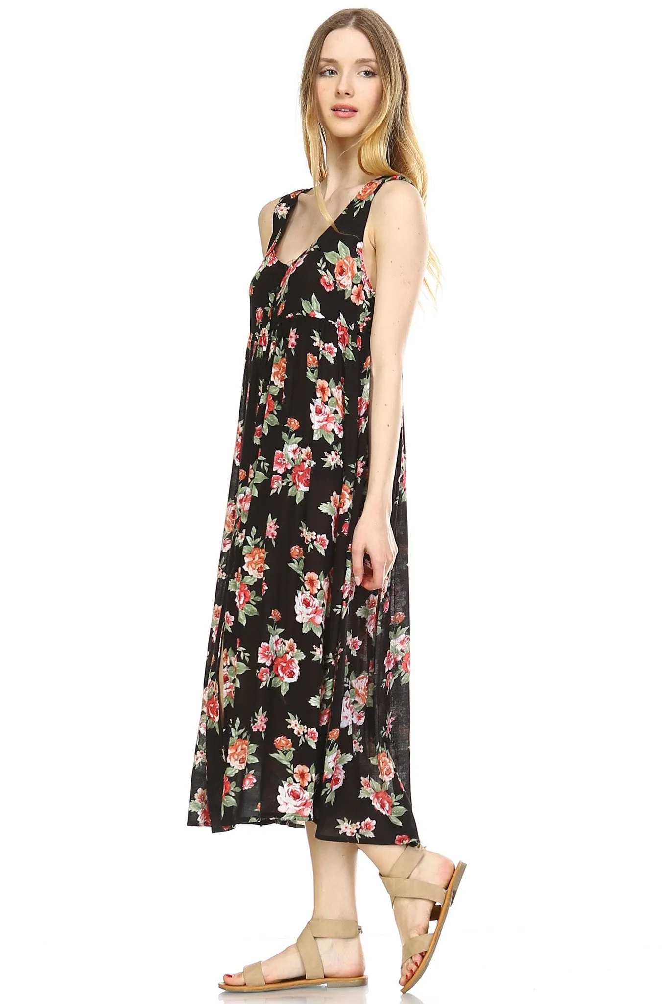 Women's Button Down Floral Maxi Dress