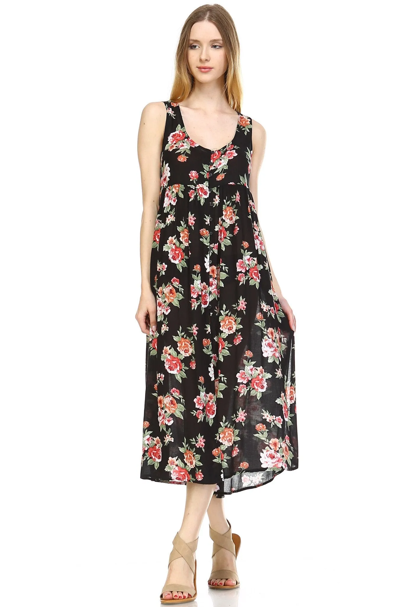 Women's Button Down Floral Maxi Dress